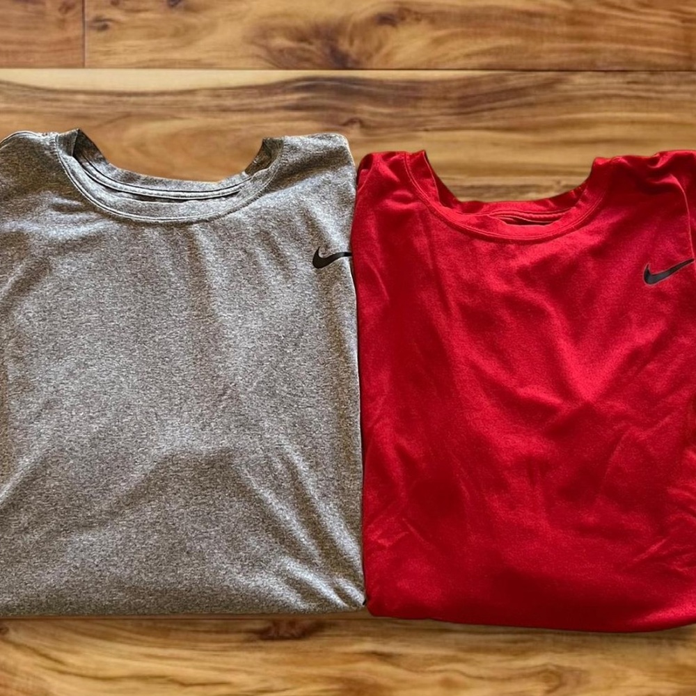 2 Nike Dri-Fit long sleeve bundle grey and red shirts